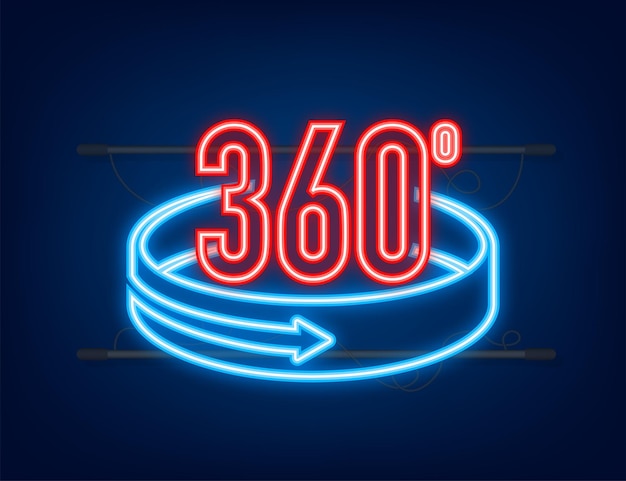 Neón El icono de ángulo de 360 grados. Símbolo matemático geométrico. Rotación completa.