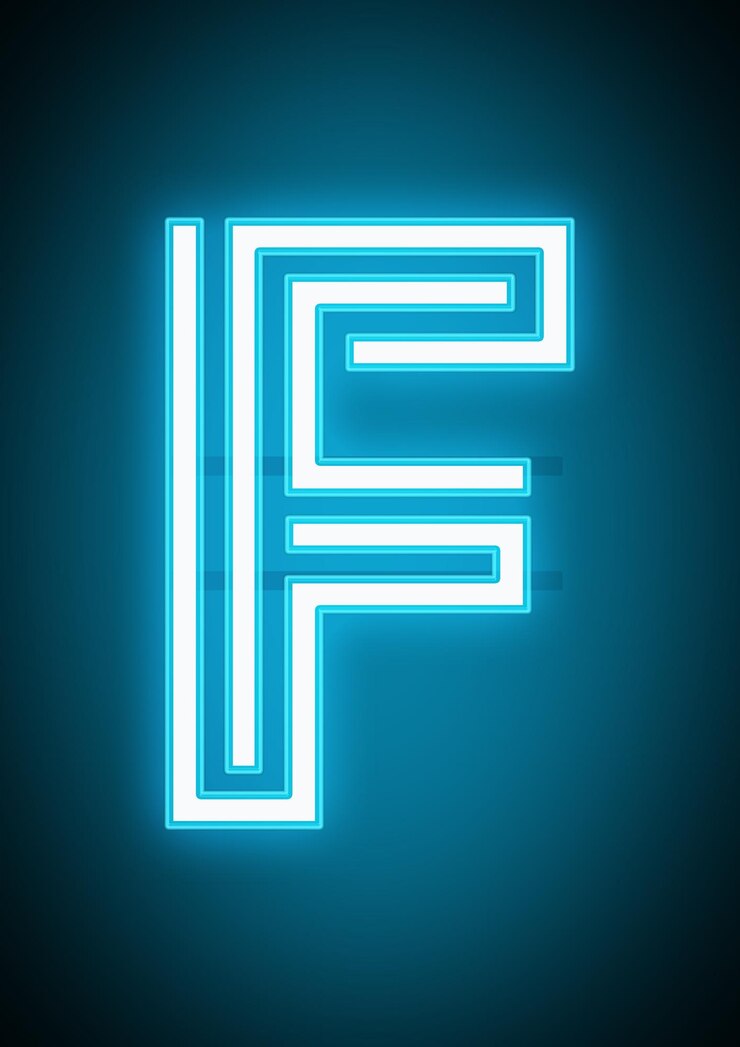 Vector neón, letra f, alfabeto, acción, vector, ilustración, de, encendido