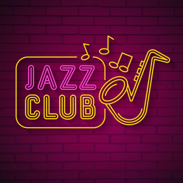 Neon music jazz neon logo on dark