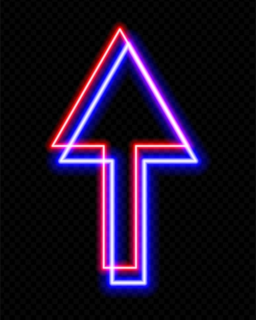Neon rojo y azul flecha hacia arriba en un fondo transparente diseño futurista brillante perfecto para la tecnología de navegación y conceptos de dirección