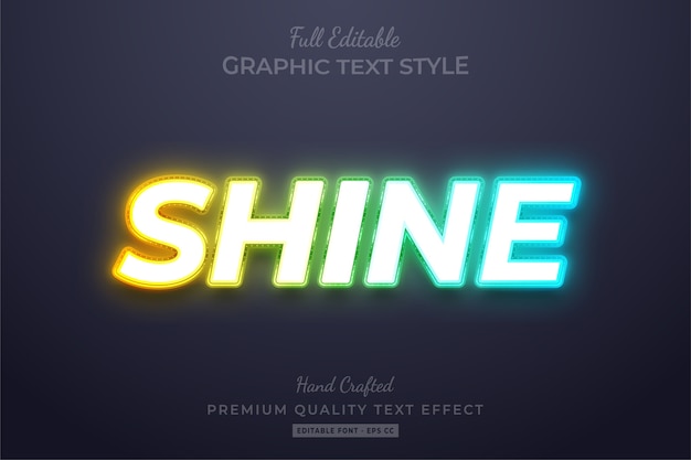 Neon shine efecto de estilo de texto personalizado editable premium