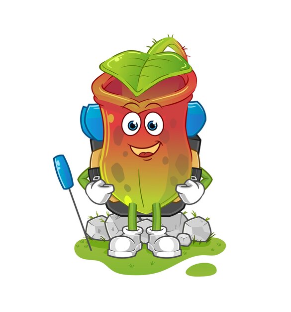 Nepenthes va a acampar mascota vector de dibujos animados