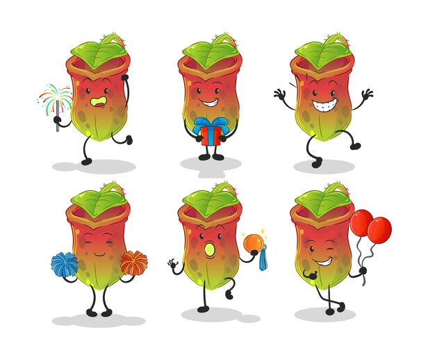 Nepenthes celebración conjunto personaje dibujos animados mascota vector