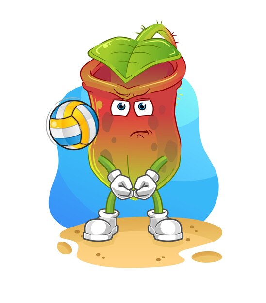 Nepenthes jugar voleibol mascota vector de dibujos animados