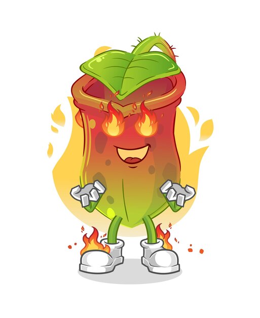Nepenthes en mascota de fuego. vector de dibujos animados