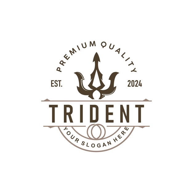 Neptuno Poseidón Tridente Logo Lanza Diseño de plantilla simple y vintage