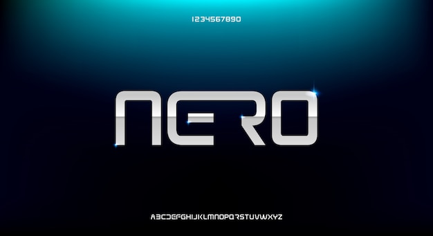 Vector nero, una fuente abstracta alfabeto futurista con tema de tecnología. diseño de tipografía minimalista moderno premium