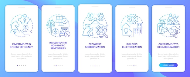 Net zero practica la pantalla de la aplicación móvil de incorporación de gradiente azul