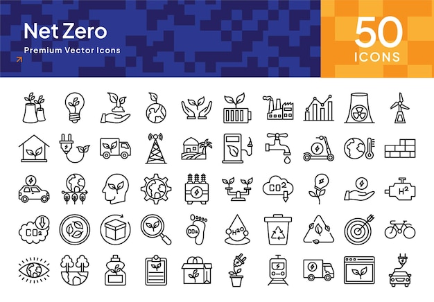 Net Zero Stroke Icon Pack Iconos ecológicos y sostenibles para la conciencia climática