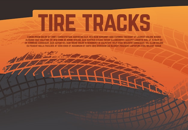 Vector neumático huella pistas ilustración. marcas de carretera de neumáticos de carreras de grunge. resumen moto rally ilustración vectorial