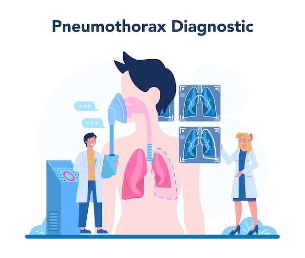 Neumólogo. Idea de salud y tratamiento médico. Sistema pulmonar sano. Tratamiento y diagnóstico del neumotórax. Ilustración de vector aislado