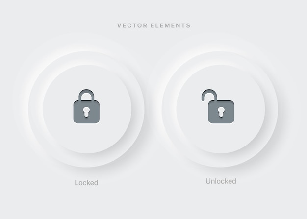 Neumorfismo 3D Botones o iconos de interruptor de encendido y apagado abiertos y cerrados activos e inactivos para UI UX