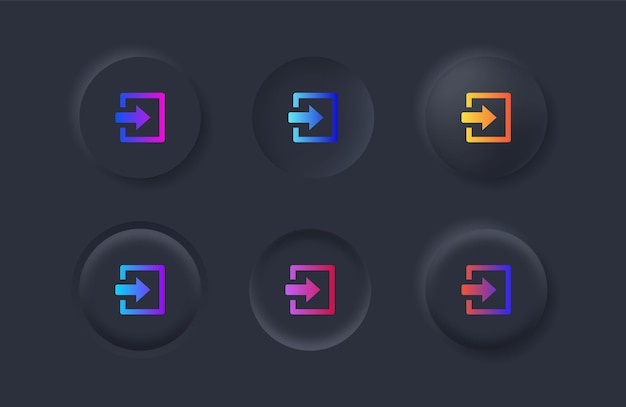 Neumorfismo flecha icono de inicio de sesión salir entrar símbolo con colores degradados en botones neumórficos negros