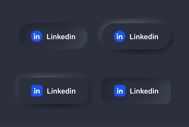 Neumorphic linkedin logo icon en botón negro para logotipos de iconos de redes sociales en botones de neumorphism