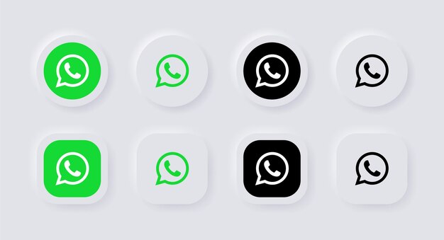 Vector neumorphic whatsapp logo icon for popular social media icons logos in neumorphism botones ui ux