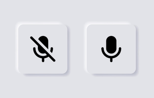 Neumorphism micrófono micrófono apagado icono símbolo de silencio de voz para ui ux app web en botones neumorphic blancos