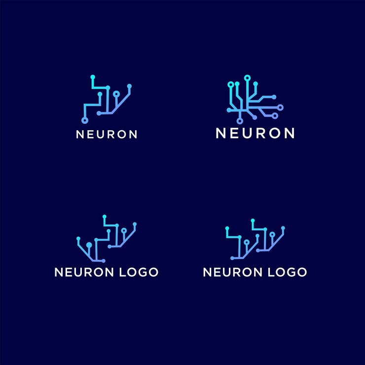 Vector neuneuron icon logo cerebro sistema nervioso neural veron cerebro logo icono sobre fondo azul oscuro