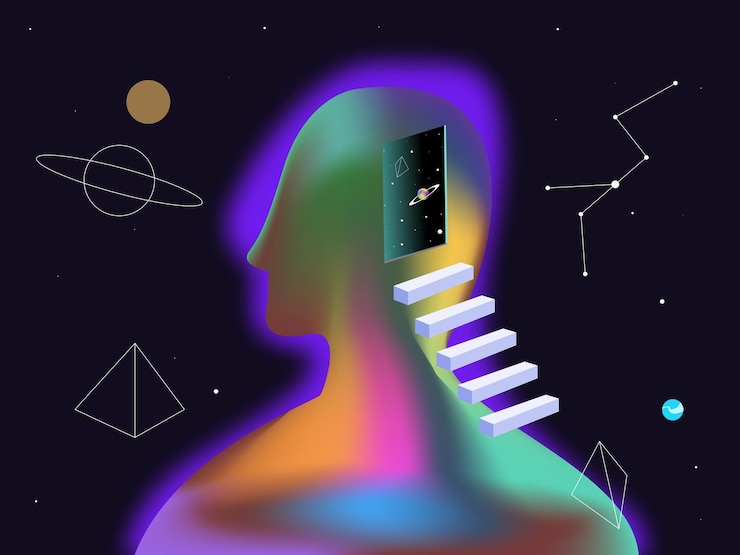 Vector neurociencia y mente creativa psicología sueño ilustración del concepto de salud mental