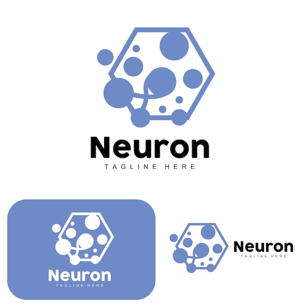 Neuron Logo Design Vector ilustración de células nerviosas Marca de salud de ADN molecular