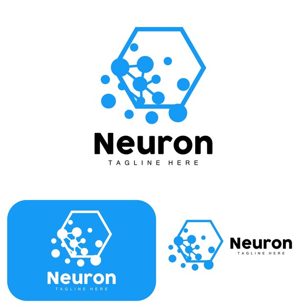 Neuron Logo Design Vector ilustración de células nerviosas Marca de salud de ADN molecular
