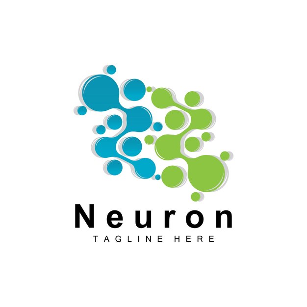 Neuron Logo Design Vector ilustración de células nerviosas Marca de salud de ADN molecular