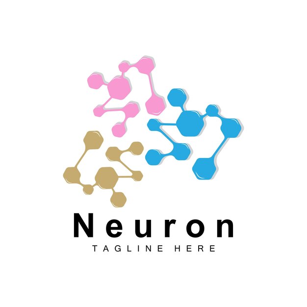 Neuron logo design vector ilustración de células nerviosas marca de salud de adn molecular