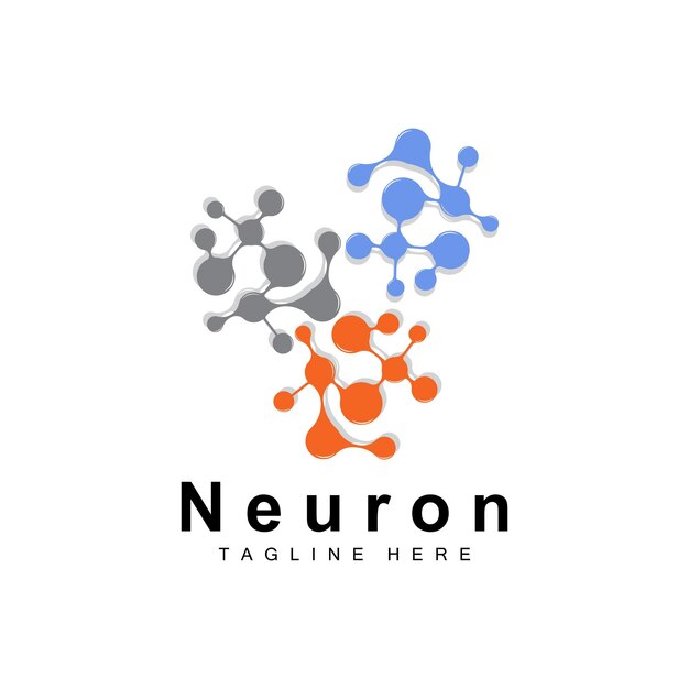 Neuron logo design vector ilustración de células nerviosas marca de salud de adn molecular