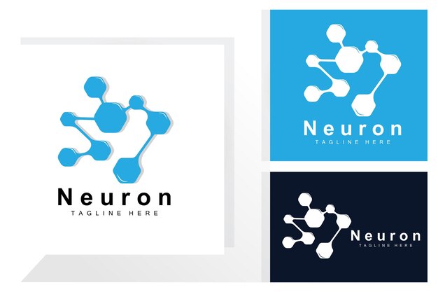 Neuron logo design vector ilustración de células nerviosas marca de salud de adn molecular