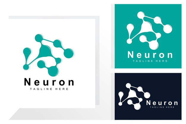 Neuron Logo Design Vector ilustración de células nerviosas Marca de salud de ADN molecular