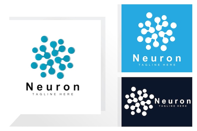 Neuron Logo Design Vector ilustración de células nerviosas Marca de salud de ADN molecular