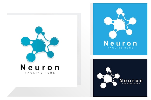 Neuron Logo Design Vector ilustración de células nerviosas Marca de salud de ADN molecular