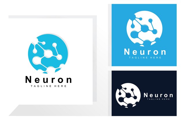 Neuron Logo Design Vector ilustración de células nerviosas Marca de salud de ADN molecular