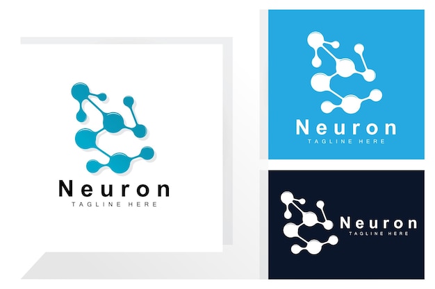 Neuron Logo Design Vector ilustración de células nerviosas Marca de salud de ADN molecular