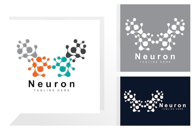 Neuron logo design vector ilustración de células nerviosas marca de salud de adn molecular