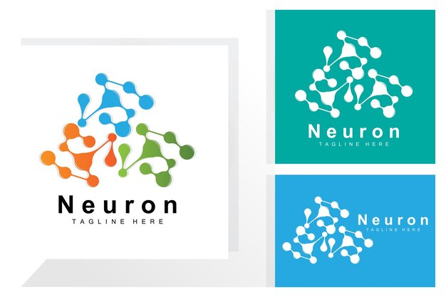 Neuron Logo Design Vector ilustración de células nerviosas Marca de salud de ADN molecular