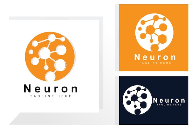 Neuron Logo Design Vector ilustración de células nerviosas Marca de salud de ADN molecular