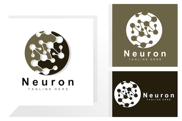 Neuron Logo Design Vector ilustración de células nerviosas Marca de salud de ADN molecular