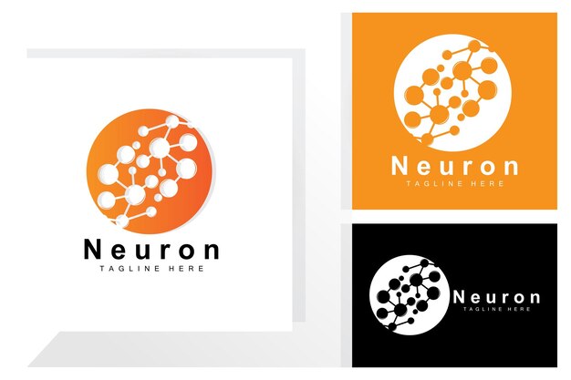Neuron Logo Design Vector ilustración de células nerviosas Marca de salud de ADN molecular
