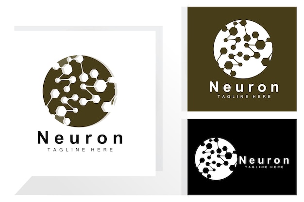 Neuron Logo Design Vector ilustración de células nerviosas Marca de salud de ADN molecular