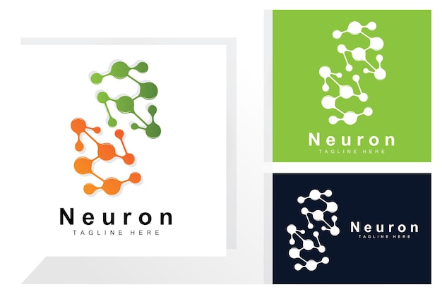 Neuron Logo Design Vector ilustración de células nerviosas Marca de salud de ADN molecular