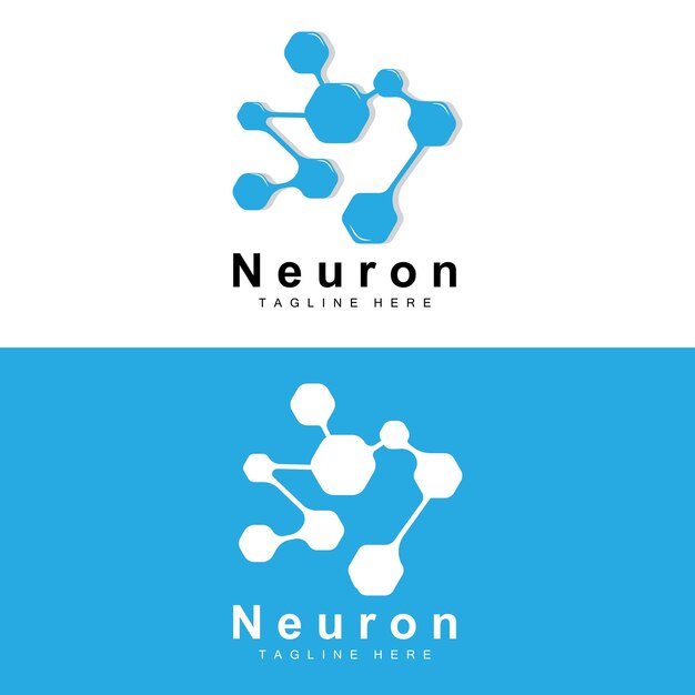 Neuron Logo Design Vector ilustración de células nerviosas Marca de salud de ADN molecular