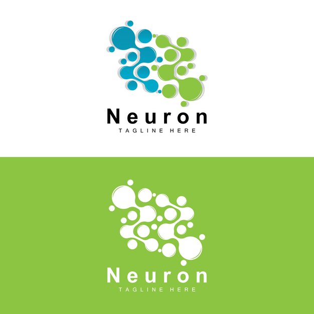 Neuron Logo Design Vector ilustración de células nerviosas Marca de salud de ADN molecular