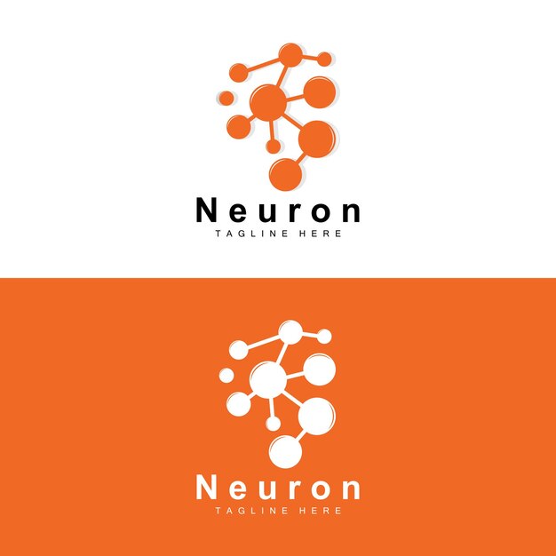 Neuron Logo Design Vector ilustración de células nerviosas Marca de salud de ADN molecular