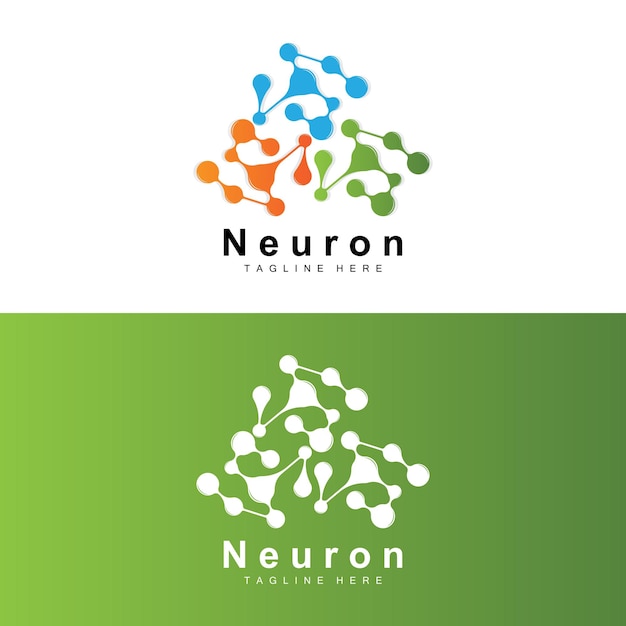 Neuron Logo Design Vector ilustración de células nerviosas Marca de salud de ADN molecular