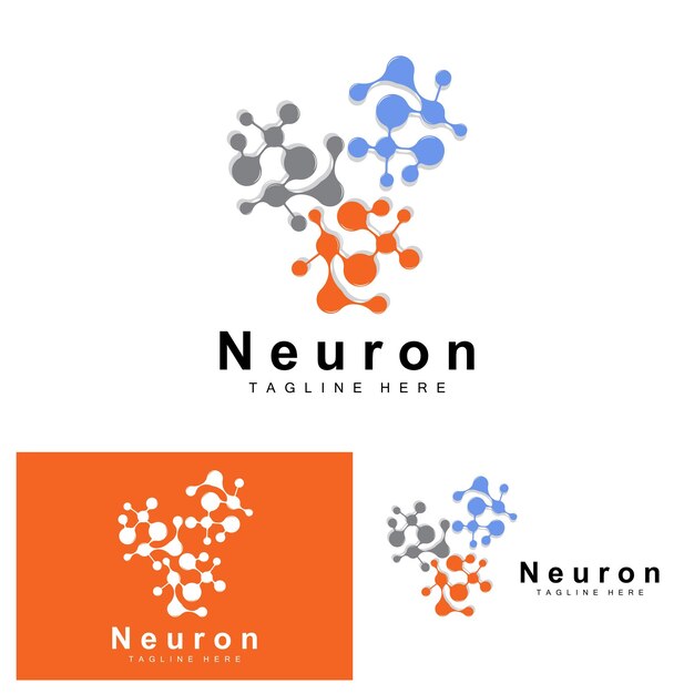 Neuron Logo Design Vector ilustración de células nerviosas Marca de salud de ADN molecular