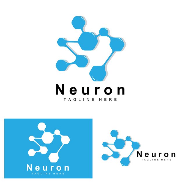 Neuron Logo Design Vector ilustración de células nerviosas Marca de salud de ADN molecular