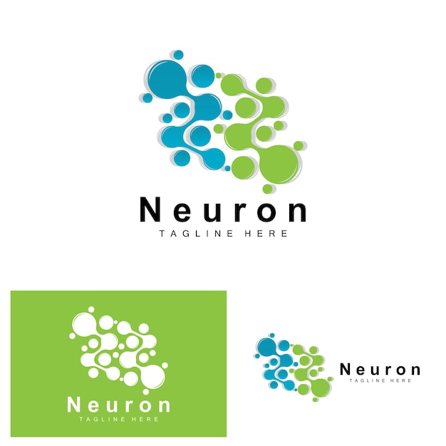 Neuron Logo Design Vector ilustración de células nerviosas Marca de salud de ADN molecular
