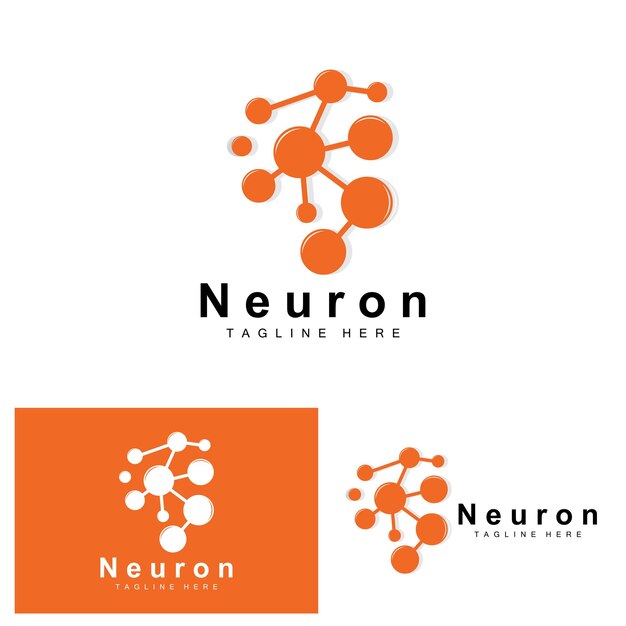 Neuron Logo Design Vector ilustración de células nerviosas Marca de salud de ADN molecular