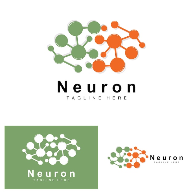 Neuron Logo Design Vector ilustración de células nerviosas Marca de salud de ADN molecular