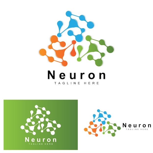 Neuron Logo Design Vector ilustración de células nerviosas Marca de salud de ADN molecular